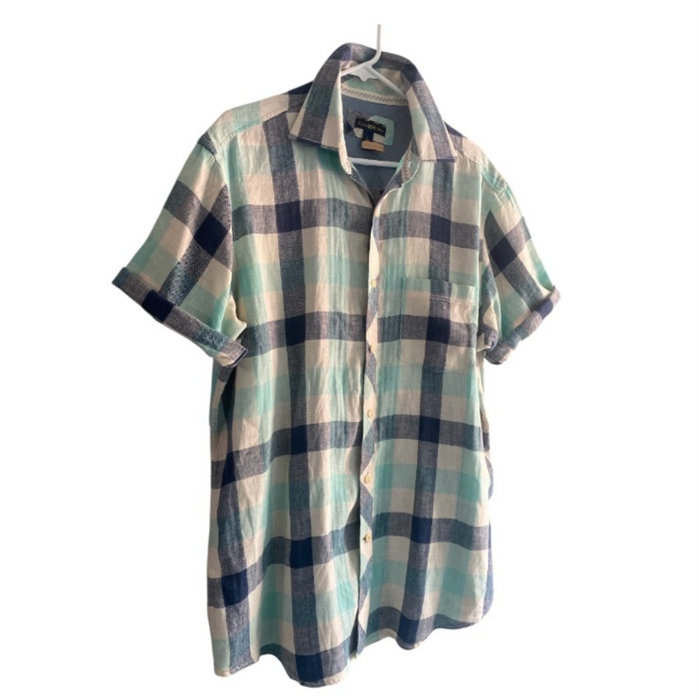 Linen blend Breezy short sleeve shirt casual button-down Mens Size L resort
